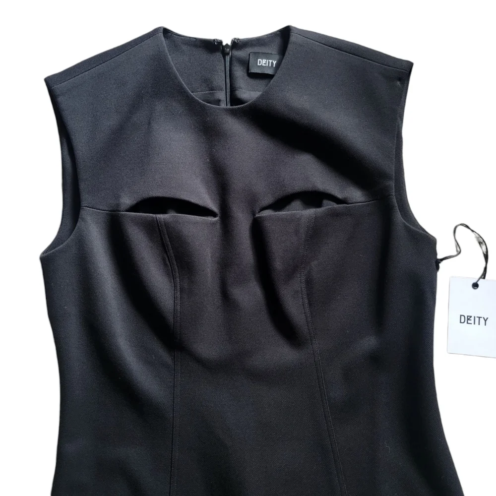 NWT DEITY New‎ York Black Sleeveless Cut-Out Mini A-line Minimalist Dress Size 8 - Picture 5 of 11